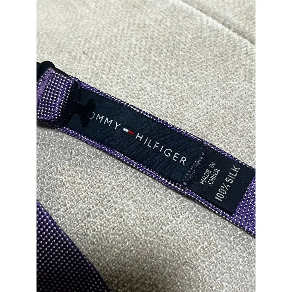 Tommy Hilfiger Purple White 100% Silk Bow Tie Adjustable 13 3/4 - 18